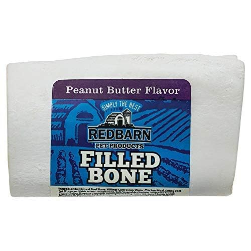 Redbarn filled dog bone with peanut butter filling for small dogs, promotes engagement and dental health