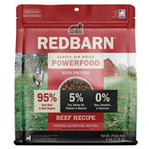 Redbarn Powerfood air-dried bites beef highlight high-protein nutrition for active dogs.