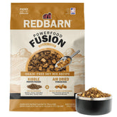 Redbarn Powerfood Fusion bag front shows grain-free formula for all life stages.
