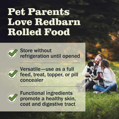 Redbarn Premium Rolled Dog Food Beef Recipe cross-section reveals protein-rich texture.