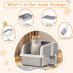 Refrze stainless-steel litter box interior view demonstrates spacious 20L capacity for multi-cat homes.