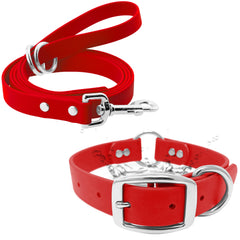 Regal Dog Products medium red waterproof collar, front view, all-weather wear.