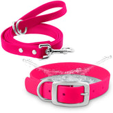 Regal Dog Products small pink waterproof collar and leash set main view for durable daily wear.