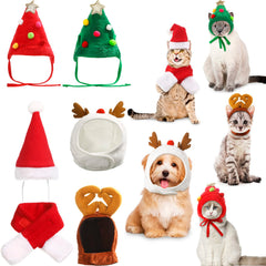 Reginary 6-piece Christmas hat set for pets featuring Santa hat and scarf for festive holiday photos
