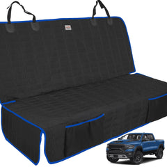 Reliadura back seat cover for dogs shows a snug fit to protect truck seats