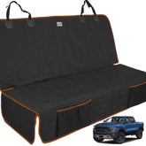 Reliadura back seat cover installed on pickup rear bench protects seats during trips.