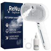 ReNu Dog Brush Fresh Fur Shower Brush in action for gentle steam grooming and hair removal.