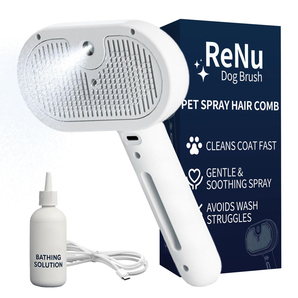 ReNu Dog Brush steamy-action highlights steam-assisted grooming for quicker shedding control.