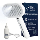 ReNu Dog Brush steamy-action highlights steam-assisted grooming for quicker shedding control.