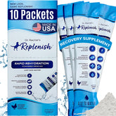 Replenish Dog Recovery Water Supplement packet ready-to-mix for quick hydration after exercise.