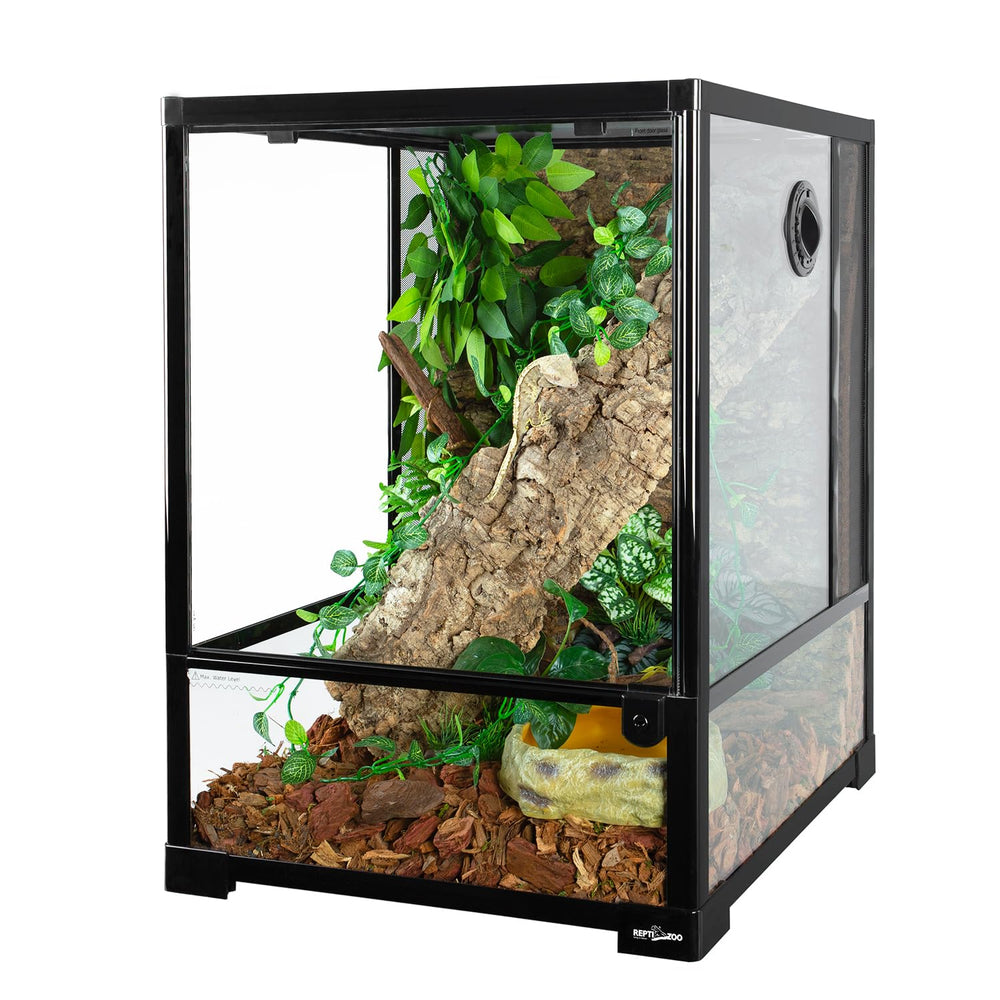 REPTI ZOO 30-gallon glass terrarium front-opening door for easy feeding and handling.