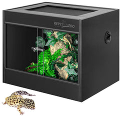 REPTI ZOO 34-gallon PVC terrarium front view with glass sliding door for secure feeding