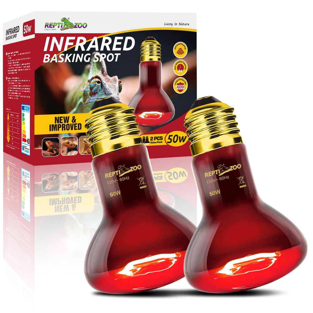 REPTI ZOO 50W heat-lamp-bulb closeup emits infrared warmth for reptiles.