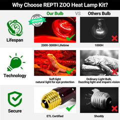 REPTI ZOO 50W two-pack provides reliable night heating in enclosures.