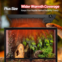 REPTI ZOO heat panel shows built-in fan distributing even heat without hotspots.