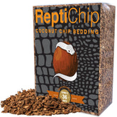 ReptiChip Premium Coconut Substrate bag open, ready-to-use reptile bedding for arid habitats.