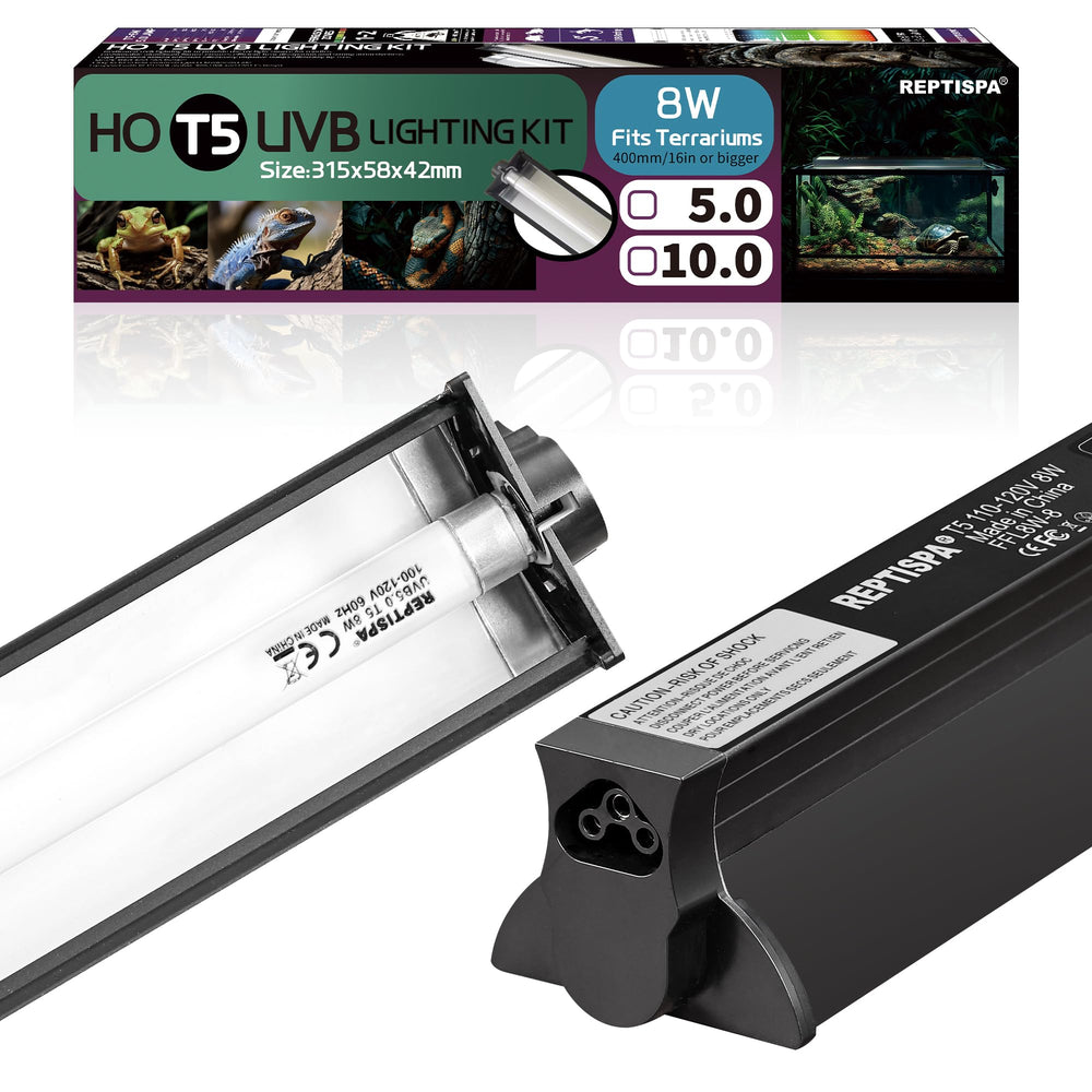 Reptispa T5 HO UVB Kit front view highlights compact all-in-one lighting for healthy reptile habitat