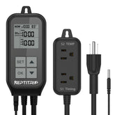 REPTITRIP reptile thermostat front view with dual sockets for automated day-night control.