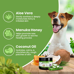ResQ Organics dog-itch-relief-paw-balm moisturizes irritated paw pads.