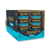 Reveal ocean fish in broth can label highlights natural protein for hydration.