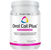 Revival Animal Health Breeder's Edge Oral Cal Plus powder bottle closeup showing calcium support for nursing pets.