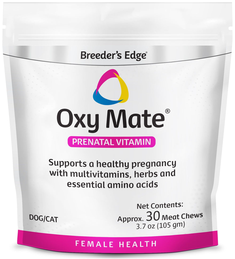 Revival Breeder's Edge Oxy Mate bottle showcases prenatal nutrition support for dogs and cats.