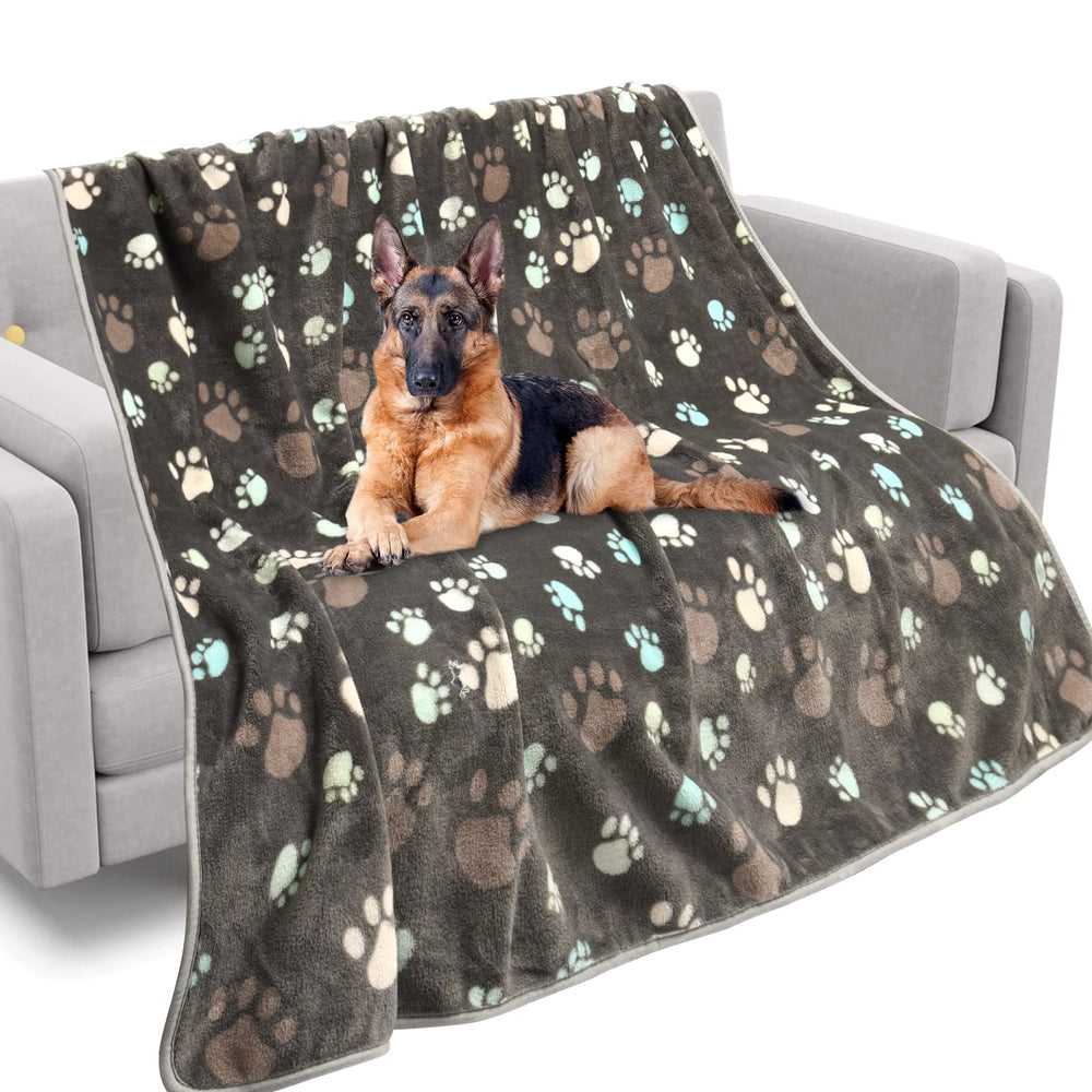 Rezutan Upgraded Dog Blanket grey with paw pattern helps cozy playtime and crate comfort.