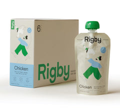 Rigby organic free-range chicken pouch packaging highlighting a versatile training-ready treat.