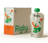 Rigby organic grass-fed beef pouch front view, convenient training squeeze.