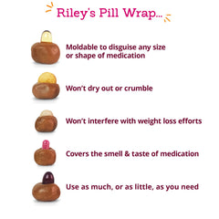 Riley's Pill Wrap dog enjoying the treat during pill time for a positive experience