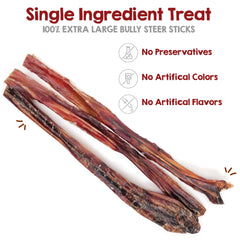 Riley's Steer Bully Sticks 12-inch close-up demonstrates durable chew for large dogs.