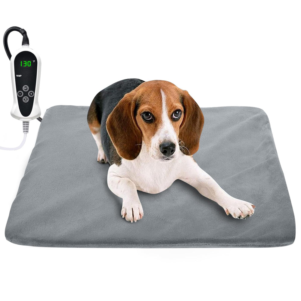 RIOGOO Pet Heating Pad 18x18 grey provides cozy warmth for dogs and cats in winter.
