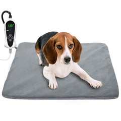 RIOGOO Pet Heating Pad 18x18 grey provides cozy warmth for dogs and cats in winter.