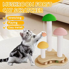 Riyotsu Mushroom Cat Scratcher with sisal posts highlights durable scratching surface for small cats.