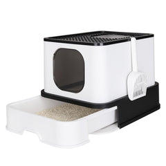 RIZZARI large enclosed cat litter box top lid view showing privacy and odor control.