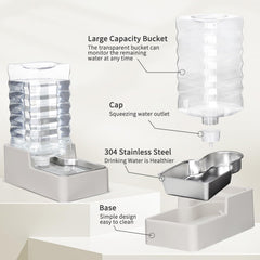 RIZZARI gravity feed system maintaining steady water flow with minimal spills.
