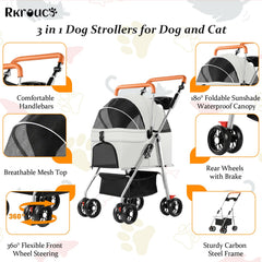 Rkrouco stroller with 360-degree front wheels for easy steering