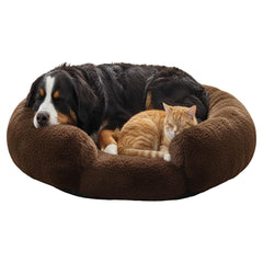 Rkrouco fluffy donut bed in brown, XL 43.3 inches, ideal for calm, large-dog rest.