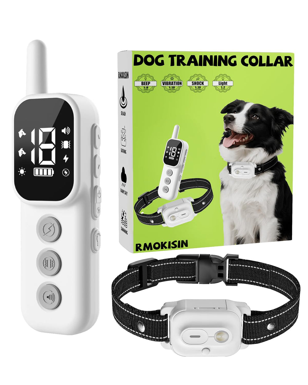 RMOKISIN dog shock collar remote-control demonstrates long-range training with clear command delivery.