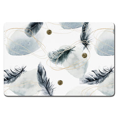 Rnivvi dog food mat with Abstract Plume design absorbs spills at mealtime.