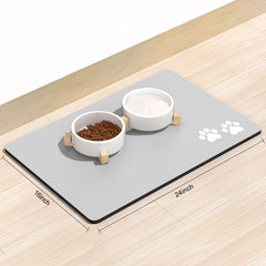 Rnivvi dog food mat anti-slip rubber bottom keeps bowls steady.