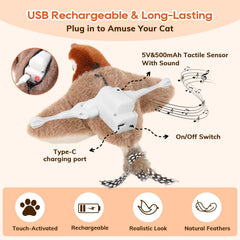 Rocfish chirping bird cat toy emits realistic sounds to spark curiosity.