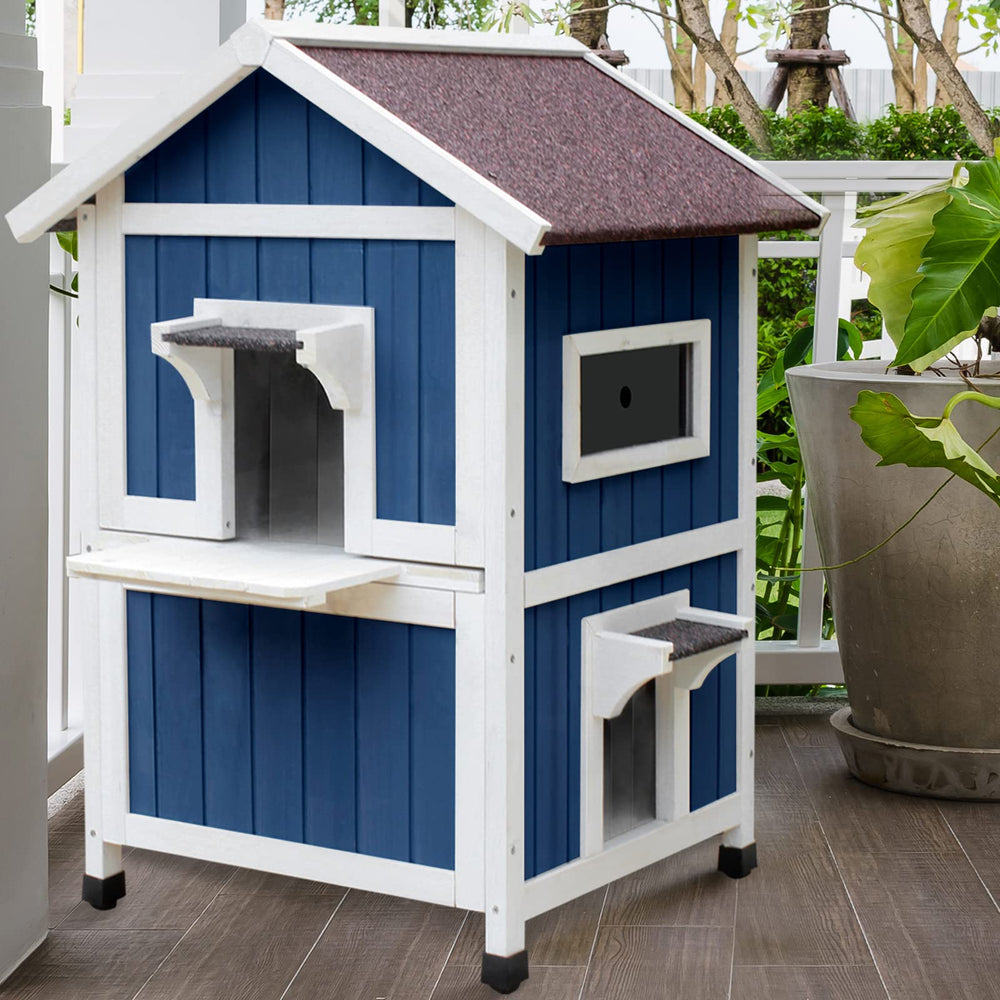 Rockever outdoor cat house 2-story design interior, showcasing roomy space for multiple cats.