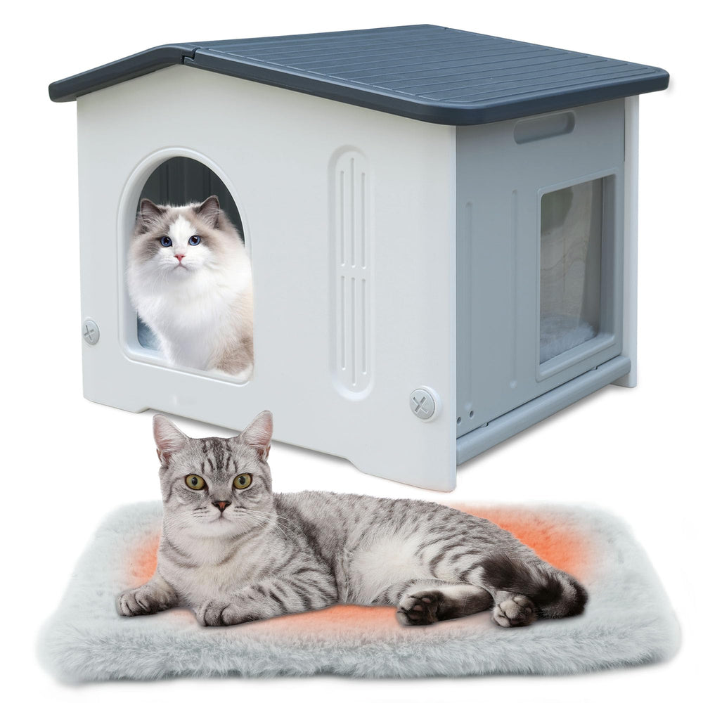 Rockever outdoor cat house with escape door for quick safe exits.