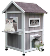 Rockever Outdoor Cat House front view highlights weatherproof shelter for feral cats.