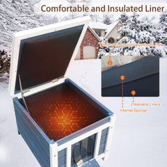 Rockever outdoor cat house side view highlights durable insulation for cold seasons