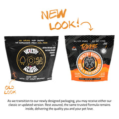 Rogue Pet Science Healthy Weight open bag reveals real-food ingredients for promoting healthy appetite and digestion.