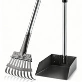 ROIUBPO Pooper Scooper with metal tray and rake for fast outdoor waste cleanup on grass.