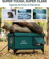 Rolimate forest green waterproof shelter keeps rain out for outdoor cats.