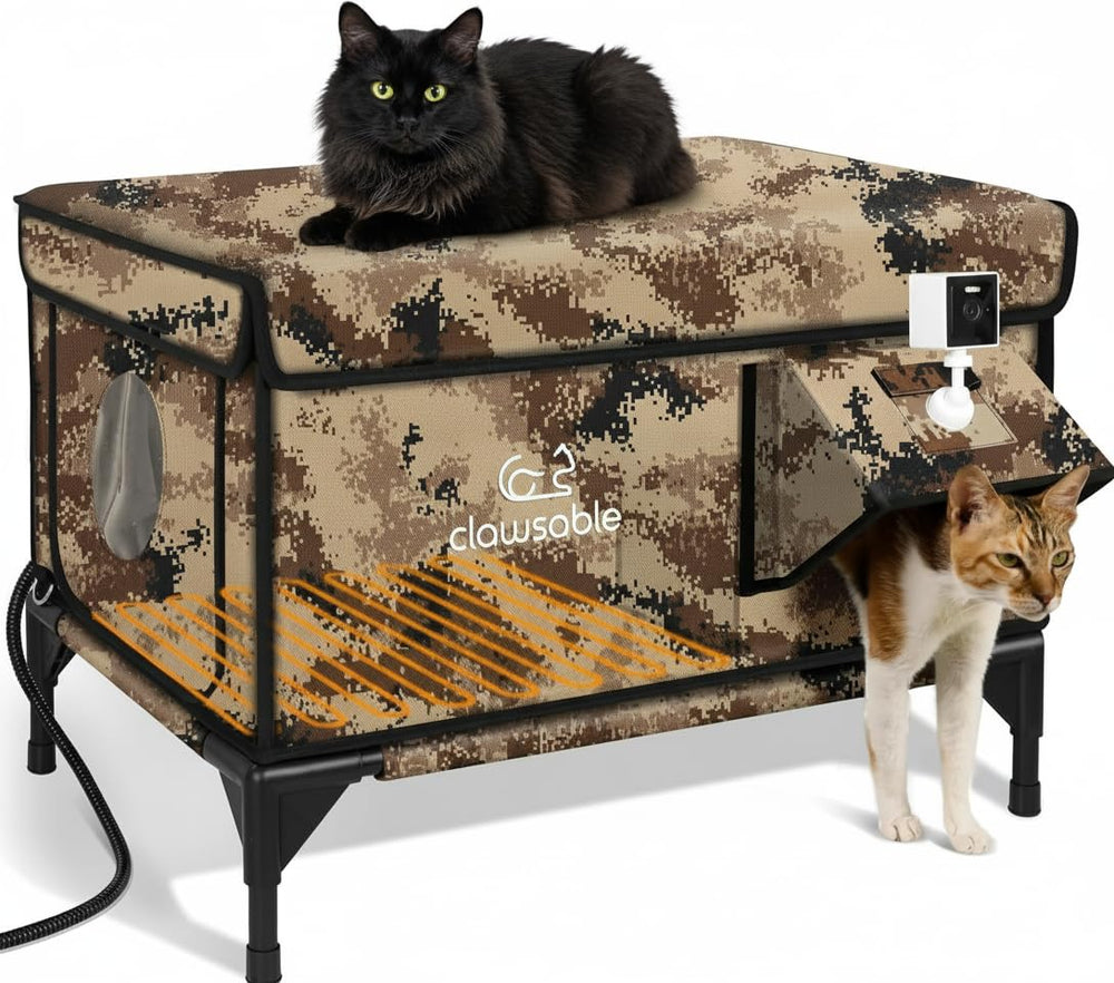 Rolimate indestructible cat house with outdoor camera for winter monitoring